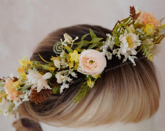 Champagne Artificial Flower Flower Crown,Silk Flower  Crown,Flower Girl Flower Crown,Wedding Flower Crown,Boho Crown,Bridal Crown