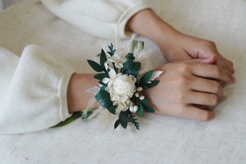 Green Eucalyptus Corsages,Bride/Bridesmaid Corsages,Wedding Corsages,Wrist Corsages,Wedding Accessory,Flower Bracelet,Pampass Corsages image 9