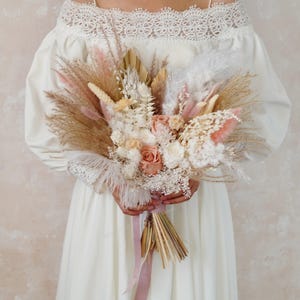 Pink Preserved Rose Bouquet,Rose Bride,Boho Bridal Bouquet,Pampas Grass Bridal Bouquet,Wedding Bouquet,Bridal Bouquet,Dried Flower Bouquet