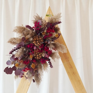 Claret Rose Arch Flower,Pampas Grass Arch Arrangement,Ceremony Arch Flowers,Boho Wedding,Arch Flowers,Rustic Wedding,Arch Wedding Backdrop