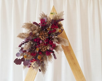 Claret Rose Arch Flower,Pampas Grass Arch Arrangement,Ceremony Arch Flowers,Boho Wedding,Arch Flowers,Rustic Wedding,Arch Wedding Backdrop