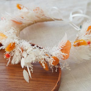 Orange Boho Flower Crown,Orange Dried Flower Crown,Flower Girl crown,Dried Flower Crown,Boho Style Crown,Cridal Crown,Fall floral headpiece