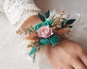 Peacock Blue Flower Wrist Corsage,Romantic Blue Wedding,Blue Corsage,Blue flower Corsage,Elegant Wedding Mother,Blue Wedding Corsage
