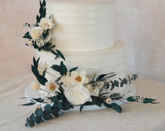 Forest Green Leaf Cake Topper, Silk Flower Cake Topper, Cake Topper, Flower Cake Topper, Wedding Cake Topper, Pampas Flower, Floral Cake Topper