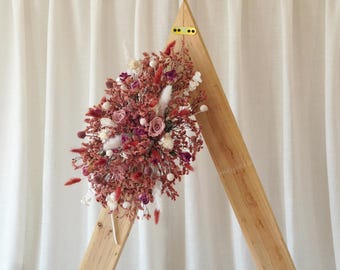 Vinröd bröllopsbåge med torkade blommor, terrakotta, boho bröllop, rostfärgade bröllopsbågsblommor, pampasbågsarrangemang, bågblomma