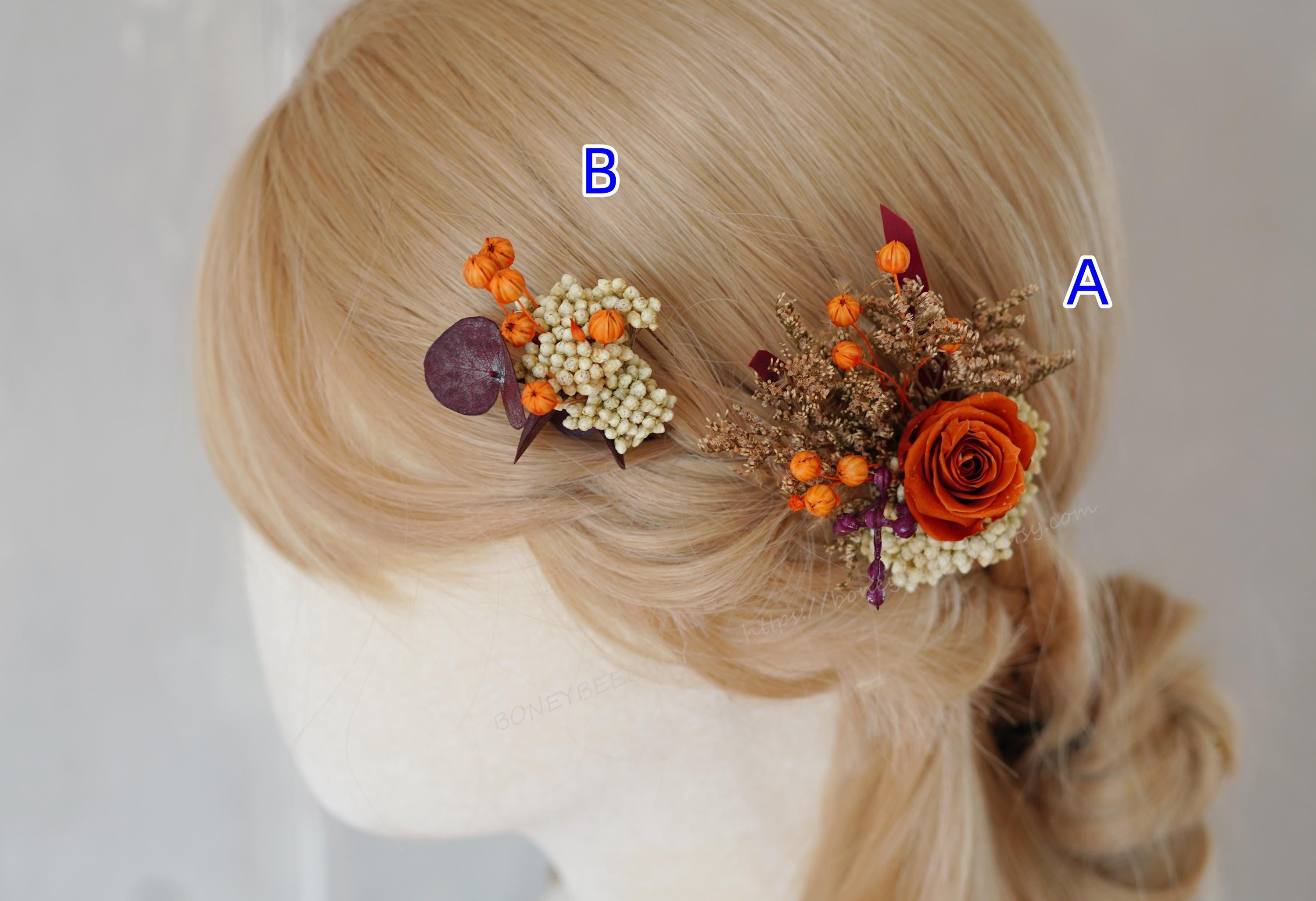 Burnt Orange Rose Hair Clip,hair Clip,rustic Boho Bridal  display picture 2