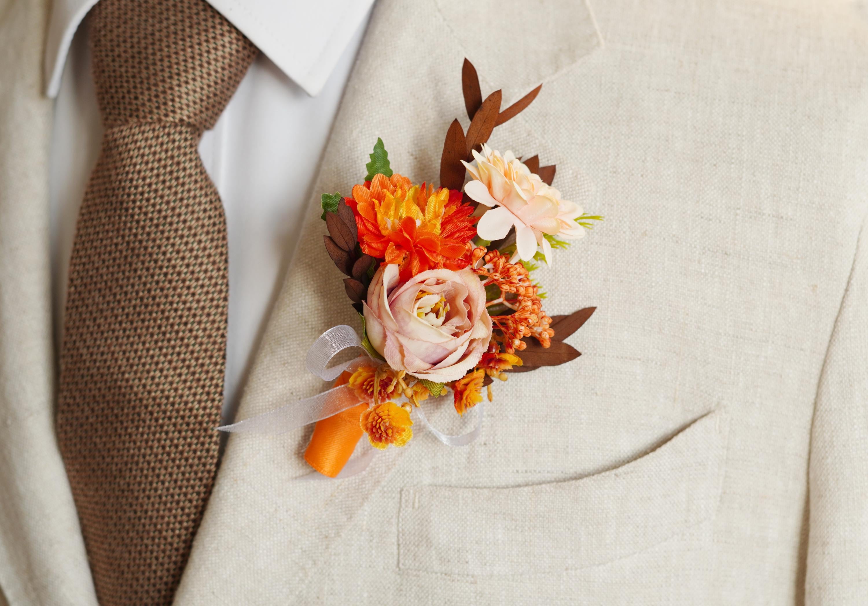 Burnt Orange Silk Flower Boutonniere,silk Flower Boutonnier,groom