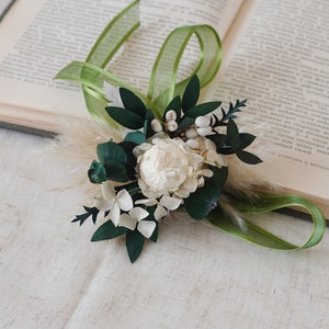 Green Eucalyptus Corsages,Bride/Bridesmaid Corsages,Wedding Corsages,Wrist Corsages,Wedding Accessory,Flower Bracelet,Pampass Corsages image 2