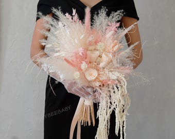 Blush Pink Flower Bouquet,Romantic Bouquet,Dried Wildflowers Wedding Bouquet,Wedding Bouquet,Bridal Bouquet,Dried Flower Bouquet