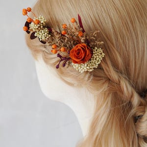 Burnt Orange Rose Hair Clip,Hair Clip,Rustic Boho Bridal Hair Clip,Dried Flower Hair Clip,Wedding Hair,Bridal Hair Clip,Wedding Hair Clip