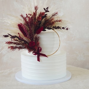 Burgundy Cake Topper Wreath,Wine Red Eucalyptus Topper,Bunnytails Cake Topper,Flower Cake Decor,Wedding Topper ,Floral Cake Topper
