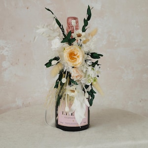 Champagne Wine bottle flower,Wine Bottle Bouquet,Floral Bottle Bouquet,Wine Lover Gift,Wine Centerpiece,Wedding Centerpiece,Gift Idea