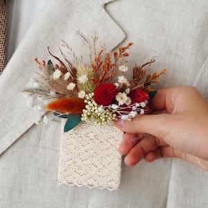 Rust Wedding Corsage,Autumn Wedding Boutonniere,Groom Buttonhole,Wedding Boutonniere,Dried Flower Boutonniere,Men Boutonniere