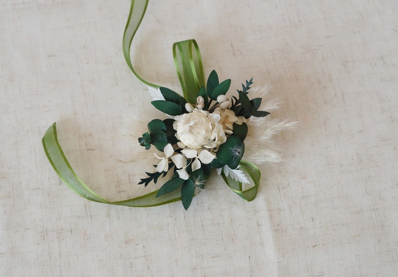 Green Eucalyptus Corsages,Bride/Bridesmaid Corsages,Wedding Corsages,Wrist Corsages,Wedding Accessory,Flower Bracelet,Pampass Corsages image 7