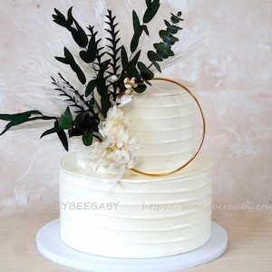 Décoration de gâteau, décoration de gâteau feuille verte, décoration de gâteau, décoration de gâteau de fête, décoration de gâteau de fleurs séchées, couronne de décoration de mariage, décoration de gâteau floral