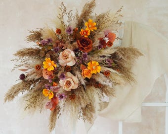 Terracotta Silk Flower Arch Flowers,Arch Wedding Backdrop,Pampas Grass Arch Arrangement,Ceremony Arch Flowers,Boho Wedding,Rustic Wedding