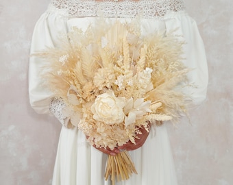 Ivory Wedding Bouquet,Cream Bridal Bouquet,Bride and Bridesmaids Bouquet,Dried Flower Bouquet,Wedding Bride Bouquet