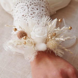 White RoseAnd Gold Corsage,Bride Bracelet,Wedding Flower Jewellery,Bride Wrist Corsage,Wedding Accessory,Ladies Bracelet,Handmade Corsages