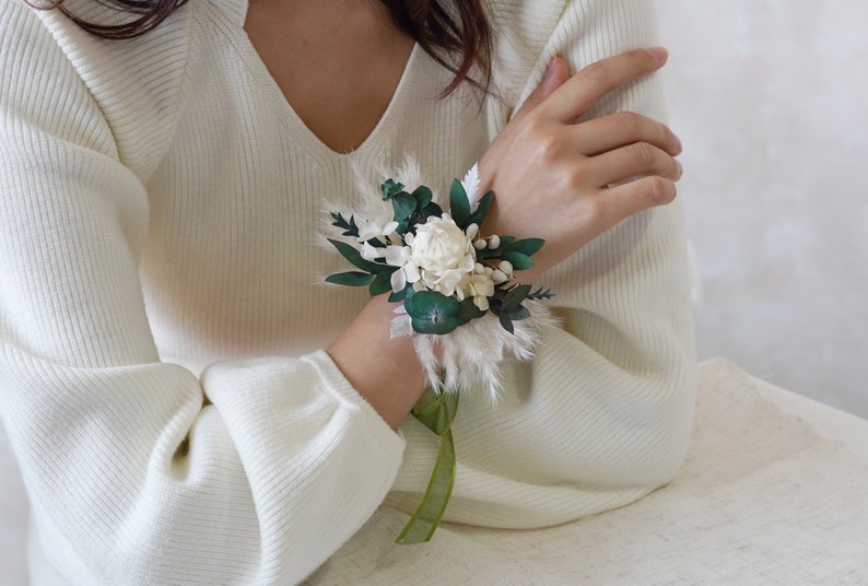 Green Eucalyptus Corsages,Bride/Bridesmaid Corsages,Wedding Corsages,Wrist Corsages,Wedding Accessory,Flower Bracelet,Pampass Corsages image 10