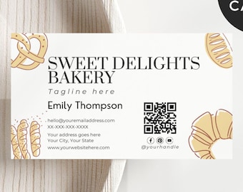 Bakery Business Cards Boho, Editable QR Code Template, DIY Business Card, Small Business Marketing, Bakery Calling Card, Packaging Insert