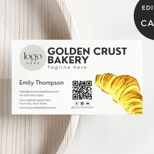 Visitekaartjes QR-code Bakkerij, visitekaartje banketbakker, doe-het-zelfvisitekaartje, thuisbakkerijmarketing, visitekaartjes zuurdesem, croissant