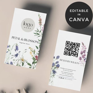 Visitekaartjes bloemist, wilde bloemen visitekaartje canvas, bloemenwinkel visitekaartje, sjabloon bloemen visitekaartje, evenement bloemist