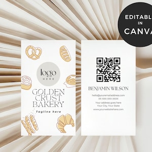 Bakery Business Cards Boho, Sourdough Business Cards, DIY Business Card, Small Business Marketing, QR Code Business Card Template Canva