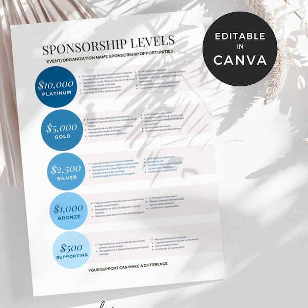 Non-Profit Sponsorship Flyer Templates, Sponsorship Levels Flyer, DIY Flyer Template Event, Sponsorship Package Template, PTA PTO Flyers