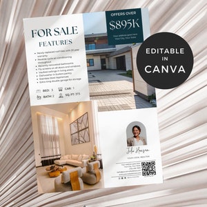 Dépliant immobilier avec code QR, dépliant sur l'immobilier à vendre, dépliant porte ouverte sur l'hypothèque, dépliants sur la gestion de propriété, fiche technique maison
