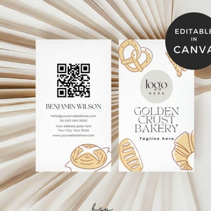 Bakery Business Card Boho, DIY Business Card, Boho Packaging Insert, Small Business Marketing, Editable QR Code Business Card Template Canva