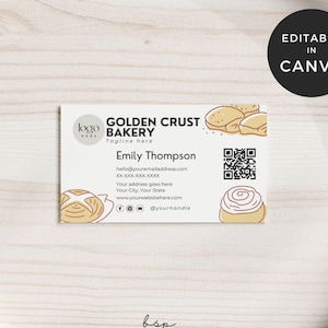 Bakery Business Cards Boho, Editable QR Code Template Canva, DIY Business Card, Small Business Marketing, Sourdough Business Cards Insert