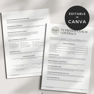 Nutrition Coaching Forms, Nutrition Coach Contract, Health Coach Contract, Nutritionist Template Canva, Health Coach Templates, Agreement