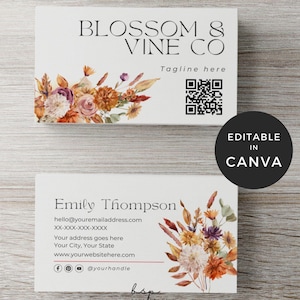 Modello di biglietto da visita per fiorista, modello di biglietto da visita per negozio di fiori, biglietto da visita fai da te, biglietti da visita floreali boho, modello di fiorista per matrimonio