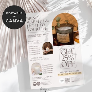 Folheto de negócios de velas, folheto de velas de cera de soja, modelo de folheto faça você mesmo Canva, folheto de fabricação de velas artesanais, modelo de folheto de marketing para pequenas empresas