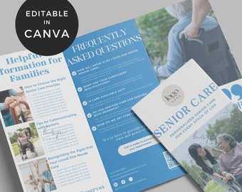 Senior Care Brochure, Home Health Care Brochure, Trifold Pamphlet Template Canva, Caregiver Templates, Health Care Flyers, Booklet Template