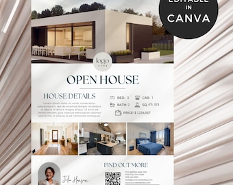 Folleto inmobiliario con código QR, plantillas de folletos inmobiliarios comerciales, folleto de puertas abiertas, marketing inmobiliario, folleto de puertas abiertas para agentes inmobiliarios