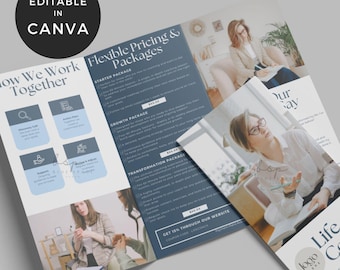 Coaching Brochure, Life Coach Brochure Template Canva, DIY Flyer Template, Trifold Pamphlet Template Canva, Marketing Brochure Template