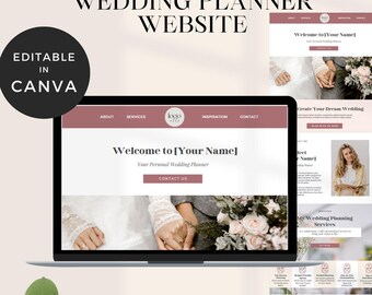 Canva bröllopsplanerare webbplats, evenemangsplanerare webbplatsmallar, bröllopsplaneringswebbplats, estetisk webbplatsmall, landningssida webbplats