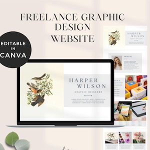 Site de portfólio de designer gráfico, site freelancer Canva, modelo de site de landing page, site de uma página Canva, site estético Canva