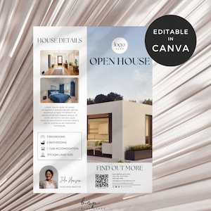 Modèles de Flyer d'immobilier commercial, Modèle de Flyer de portes ouvertes Canva, Modèles de marketing immobilier, Flyer de propriété avec code QR, Courtier