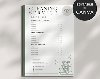 Cleaning Service Price Sheet, House Cleaning Business Template, Residential Cleaning Estimate, Cleaning Company Flyer, Commercial Cleaning