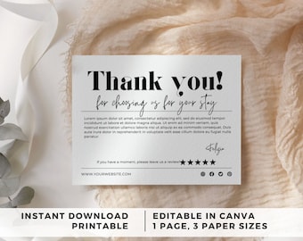 Airbnb Host Thank You Card, Printable Thank You Card for Business, House Rental Template, Real Estate Thank You Card Note, Vacation Rental