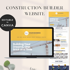 Website Template Construction, Canva Website Builder, Construction Website Landing Page, Canva Website Template Business, Contractor Website