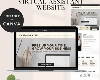Asistente virtual en sitio web de Canva, plantillas de Canva para asistentes virtuales, página de portafolios de asistentes virtuales, plantilla de página de destino de marketing, administrador de redes sociales