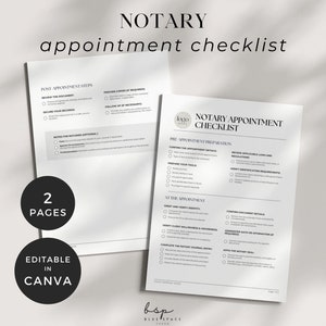 Notary Appointment Checklist, Notary Signing Agent Guide, Notary Loan Signing Agent Prep Sheet, Notary Checklist, Notary Public Supplies