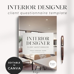 Interior Design Client Questionnaire, Client Onboarding Template Canva, Interior Design Project Management, Interior Design Welcome Packet