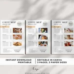 Lista de preços de cafeteria, modelo de menu de café, modelo de menu de padaria, lista de preços de padaria Canva, placa de preços de negócios de panificação doméstica, negócios de café
