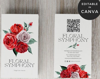 Business Cards for Florist, Rose Business Card Canva, Flower Shop Business Card, Floral Business Card Template, Florist Branding Marketing
