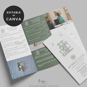 Cleaning Business Brochure, Commercial Cleaning Flyer, Professional Cleaning Business Marketing Templates, Trifold Pamphlet Template Canva
