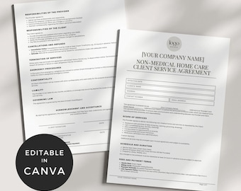 Client Service Agreement for Non Medical Home Care, Non Medical Home Care Agency Form, Home Care Service Agreement, Agency Contract Template
